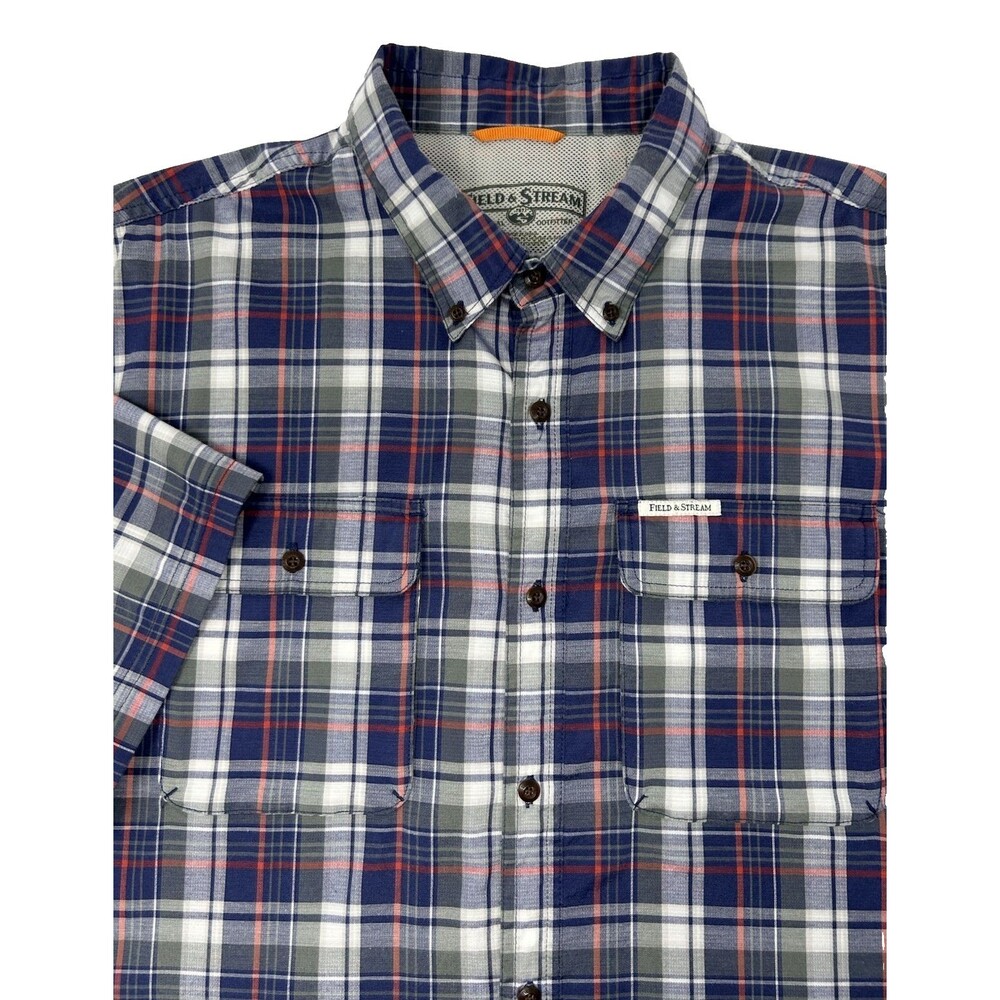 Field & Stream Men's Navy Blue Gray Red Plaid Short Sleeve Shirt 2XL